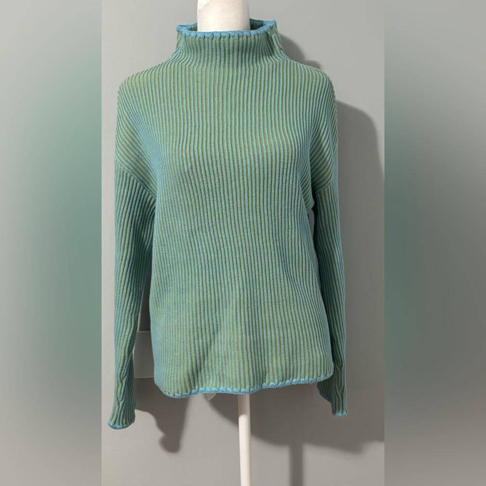 Tribal Combed Cotton Two-Tone Rib Funnel Neck Sweater Size S/P
